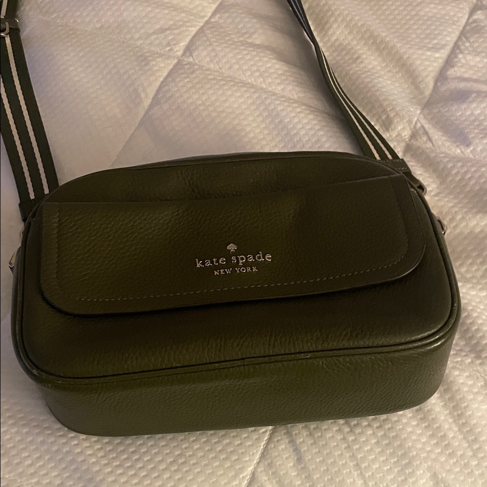 Kate Spade Olive Crossbody with Striped Strap